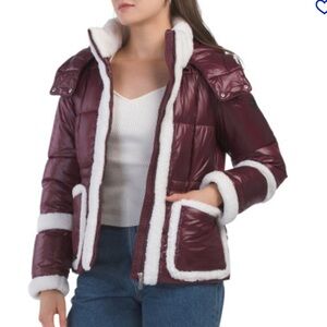 DKNY Girl 7/8  Sherpa Trim puffer jacket.